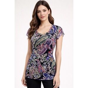 Bisou Bisou Y2K Mesh Top Medium Paisley Floral Whimsy Goth Indie Sleaze Edgy Art